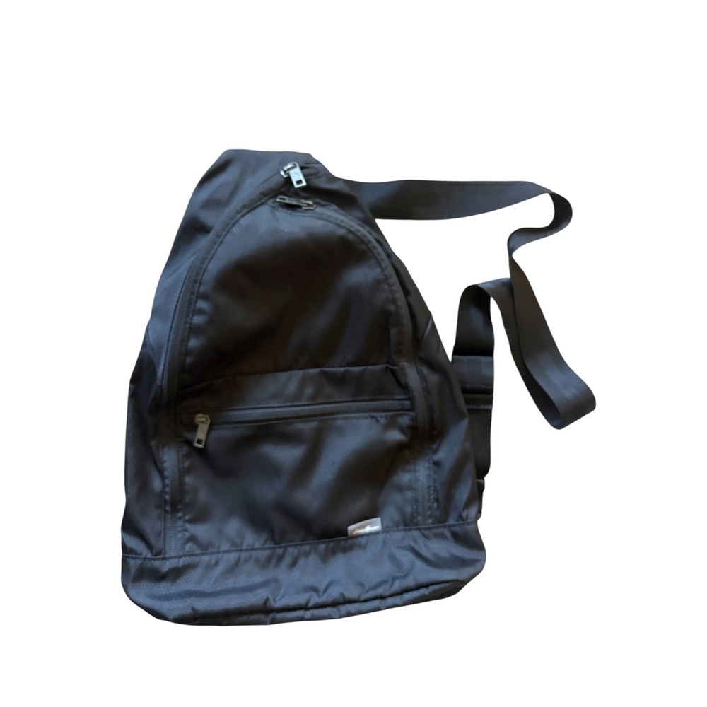 Eddie Bauer Black Nylon Sling Bag Crossbody Teardrop Backpack Sporty Utility